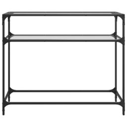 Berkfield Home Console Table with Transparent Glass Top 98x35x81 cm Steel in Brown - Size: 98 x 35 x 81 cm - thumbnail 4