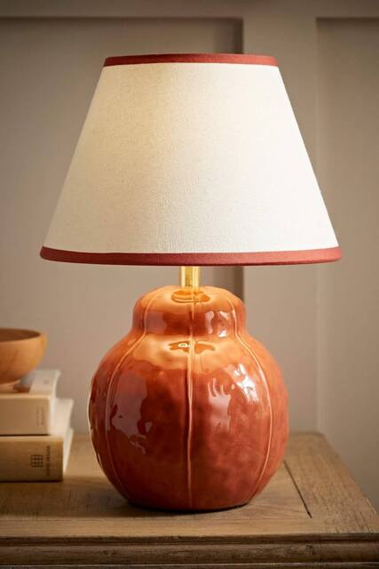 ValueLights Gourdette Burnt Orange Glazed Table Lamp with Tapered Trim Lamp Shade - image 1