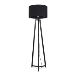 ValueLights Lottie Black Wood Tripod Floor Lamp with Fabric Drum Shade - thumbnail 2