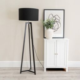 ValueLights Lottie Black Wood Tripod Floor Lamp with Fabric Drum Shade - thumbnail 3