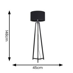 ValueLights Lottie Black Wood Tripod Floor Lamp with Fabric Drum Shade - thumbnail 4