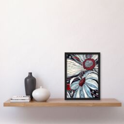 "Artery8 Abstract Blue Red Flowers Artwork Floral Bloom Framed Art Print in White - Size: W12"" x H16""" - thumbnail 4