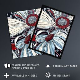 "Artery8 Abstract Blue Red Flowers Artwork Floral Bloom Framed Art Print in White - Size: W12"" x H16""" - thumbnail 2