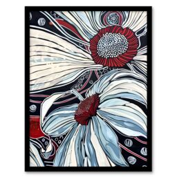 "Artery8 Abstract Blue Red Flowers Artwork Floral Bloom Framed Art Print in White - Size: W12"" x H16""" - thumbnail 1