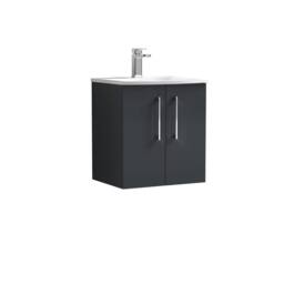 Balterley Bathroom 2-Door Wall-Hung Curved Basin Vanity Unit, Dark Grey, 500mm in Grey - thumbnail 1