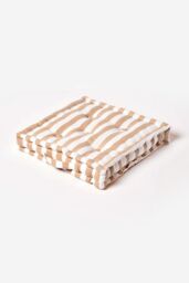 Homescapes Cotton Thick Stripe Floor Cushion in Beige - Size: 40 cm x 40 cm - thumbnail 1