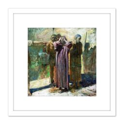 Artery8 Ge Christ Golgotha Condemned Biblical Painting 8X8 Inch Square Wooden Framed Wall Art Print Picture with Mount in White - thumbnail 1