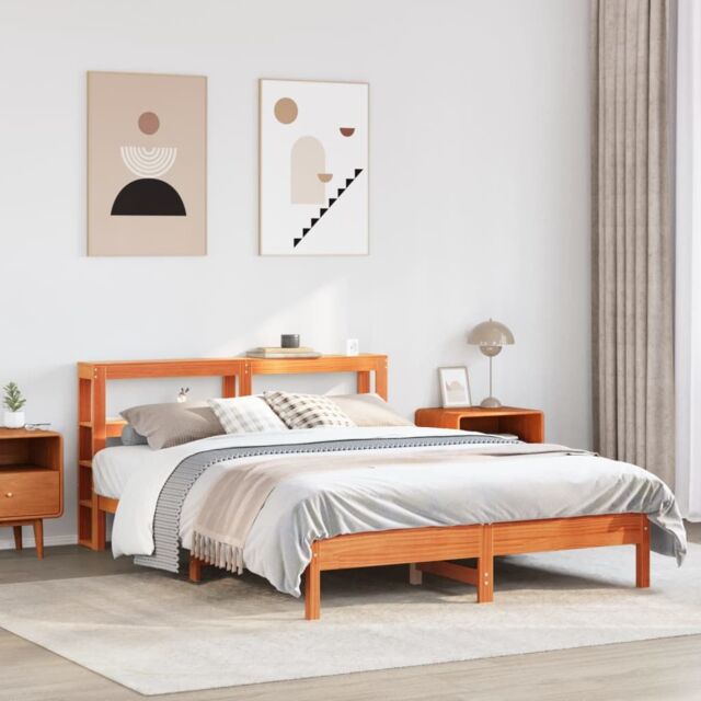 Berkfield Home Bed Frame without Mattress Wax Brown 150x200 cm King Size Solid Wood Pine - image 1