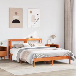 Berkfield Home Bed Frame without Mattress Wax Brown 150x200 cm King Size Solid Wood Pine - thumbnail 1
