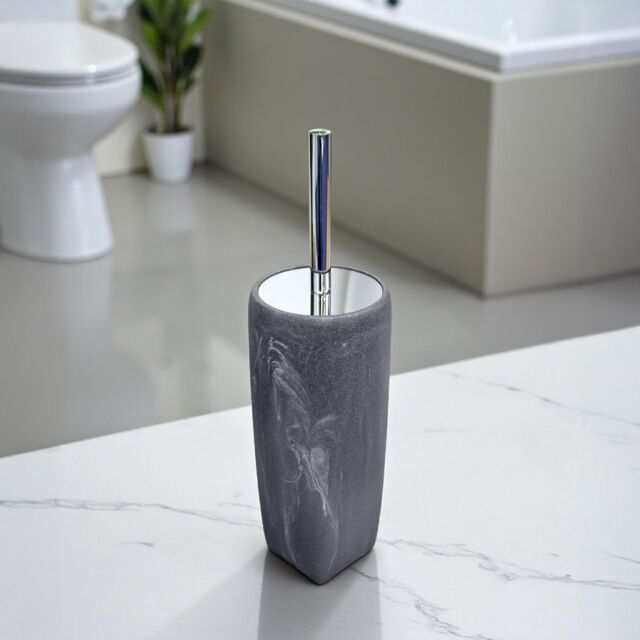 Showerdrape Octavia Grey Marble & Chrome Toilet Brush & Holder - image 1