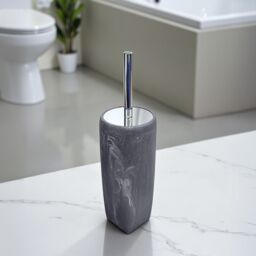 Showerdrape Octavia Grey Marble & Chrome Toilet Brush & Holder - thumbnail 1