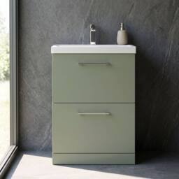 Balterley Modern Bathroom 2 Soft-Close Drawer Floor Standing Vanity Unit with Mid-Edge Basin, Satin Green, 600 mm in Green - thumbnail 9