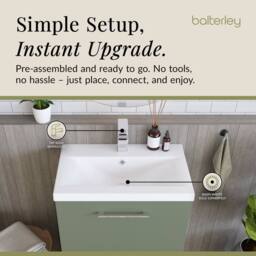 Balterley Modern Bathroom 2 Soft-Close Drawer Floor Standing Vanity Unit with Mid-Edge Basin, Satin Green, 600 mm in Green - thumbnail 4