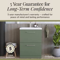 Balterley Modern Bathroom 2 Soft-Close Drawer Floor Standing Vanity Unit with Mid-Edge Basin, Satin Green, 600 mm in Green - thumbnail 6