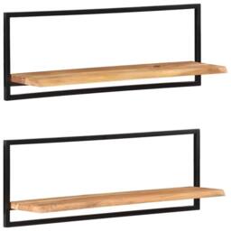 Berkfield Home Wall Shelves 2 pcs 100x24x35 cm Solid Wood Acacia & Steel in Brown - Size: 100 x 24 x 35 cm - thumbnail 2