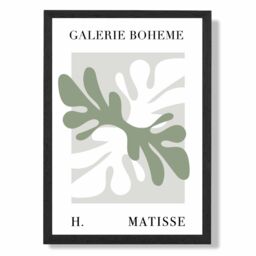 ARTZE Matisse Floral Cutout Sage Green Bohemian Framed Print SIZE: A3 with Black Frame in Pale Green - Size: A4