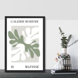 ARTZE Matisse Floral Cutout Sage Green Bohemian Framed Print SIZE: A3 with Black Frame in Pale Green - Size: A4 - thumbnail 2