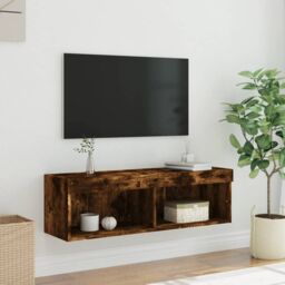 Berkfield Home TV Cabinet with LED Lights Smoked Oak 100x30x30 cm in Brown - Size: 100 x 30 x 30 cm - thumbnail 6
