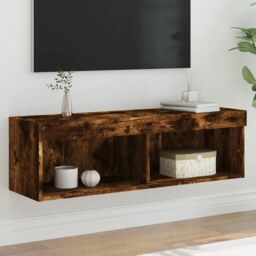 Berkfield Home TV Cabinet with LED Lights Smoked Oak 100x30x30 cm in Brown - Size: 100 x 30 x 30 cm - thumbnail 1