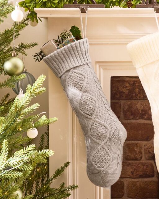 Dibor Set of 4 Traditional Grey Chunky Knit Xmas Gift Christmas Stocking - Size: 4 Pack - image 1