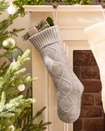 Dibor Set of 4 Traditional Grey Chunky Knit Xmas Gift Christmas Stocking - Size: 4 Pack