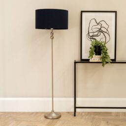 ValueLights Maggie Brushed Chrome Candlestick Floor Lamp with Fabric Shade with LED Bulb in Black - thumbnail 3