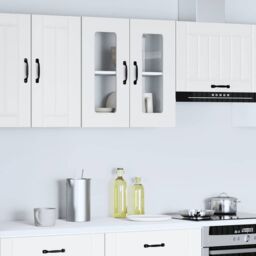 Berkfield Home Kitchen Wall Cabinet with Glass Door Kalmar White Engineered Wood - thumbnail 3
