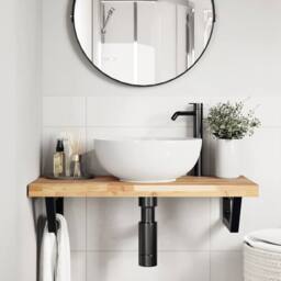 Berkfield Home Elegant Basin Shelf Wall Mounted Steel & Solid Wood Acacia in Brown