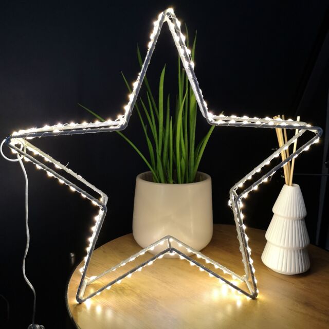 Samuel Alexander 38cm Light up Christmas Dewdrop Christmas Star Decoration with Warm White LEDs in Grey - image 1
