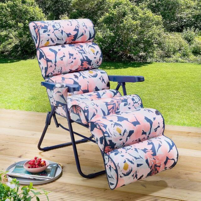 Gainsborough Luxury Floral Reclining Garden Lounger with Memory Foam Headrest - image 1
