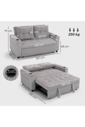 ERGOVEXA 2 Seater Click Clack Sofa Bed with Pull Out Design, Light Grey - thumbnail 2