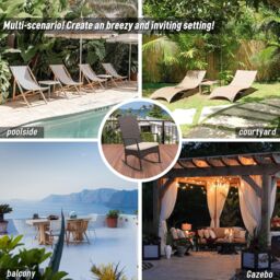 FURNITURE ONE 3-Piece Outdoor Rattan Bistro Set, 2 Seater Patio Rocking Chairs with Glass Top Coffee Table in Brown - thumbnail 8