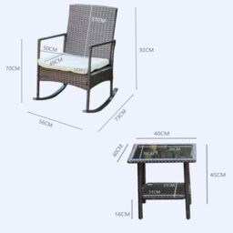 FURNITURE ONE 3-Piece Outdoor Rattan Bistro Set, 2 Seater Patio Rocking Chairs with Glass Top Coffee Table in Brown - thumbnail 3