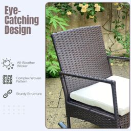 FURNITURE ONE 3-Piece Outdoor Rattan Bistro Set, 2 Seater Patio Rocking Chairs with Glass Top Coffee Table in Brown - thumbnail 7