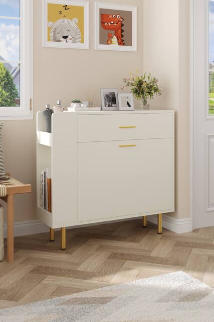 Living and Home Golden Accent Multifunctional Storage Shoe Cabinet in White - image 1