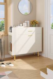 Living and Home Golden Accent Multifunctional Storage Shoe Cabinet in White - thumbnail 3