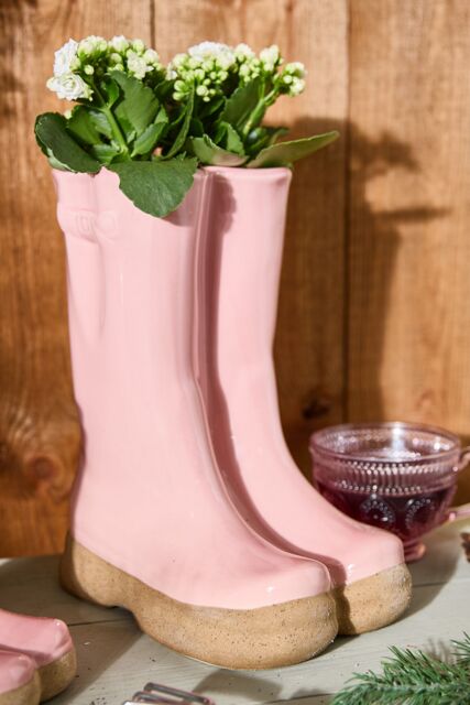 Dibor Pink Double Wellington Boots Large Ceramic Indoor Outdoor Flower Pot Garden Planter Pot H29.5 x W24cm - image 1