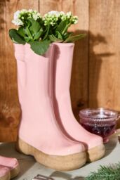 Dibor Pink Double Wellington Boots Large Ceramic Indoor Outdoor Flower Pot Garden Planter Pot H29.5 x W24cm - thumbnail 1