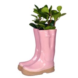 Dibor Pink Double Wellington Boots Large Ceramic Indoor Outdoor Flower Pot Garden Planter Pot H29.5 x W24cm - thumbnail 2