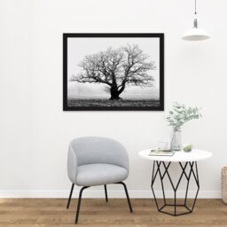"Artery8 Wall Art Print Old Oak Tree Black White Mist Fog Photo Art Large Framed Wall Décor Art - Size: W18"" x H24""" - thumbnail 2