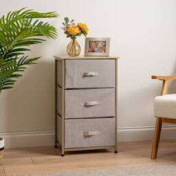 Scottish Everlastings Ltd 3 Drawer Beige Cabinet with Beige Fabric Drawers
