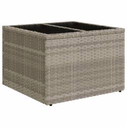Berkfield Home Garden Table with Glass Top Light Grey 55x55x37 cm Poly Rattan - Size: 55 x 55 x 37 cm - thumbnail 2