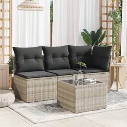 Berkfield Home Garden Table with Glass Top Light Grey 55x55x37 cm Poly Rattan - Size: 55 x 55 x 37 cm - thumbnail 3