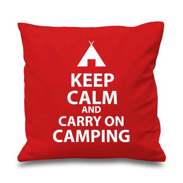 "60 SECOND MAKEOVER Red Cushion Cover Keep Calm & Carry On Camping 16"" x 16"" Mum Friend Gift Decorative Cushion Home Camp - Size: 40 cm x 40 cm"