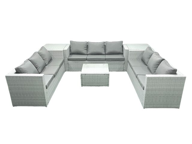 Fimous Rattan Garden Outdoor Furniture Set 9 Seater Rattan Garden Sofa Set with 2 Side Tables Light Grey Mixed - image 1