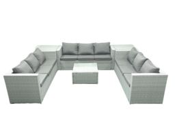 Fimous Rattan Garden Outdoor Furniture Set 9 Seater Rattan Garden Sofa Set with 2 Side Tables Light Grey Mixed - thumbnail 2