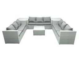 Fimous Rattan Garden Outdoor Furniture Set 9 Seater Rattan Garden Sofa Set with 2 Side Tables Light Grey Mixed - thumbnail 1
