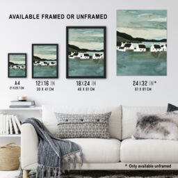 "Artery8 Fisherman Cottages Scotland Seaside Watercolour Wall Art Print in Green - Size: W18"" x H24""" - thumbnail 3