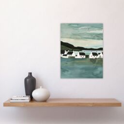 "Artery8 Fisherman Cottages Scotland Seaside Watercolour Wall Art Print in Green - Size: W18"" x H24""" - thumbnail 4