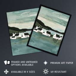 "Artery8 Fisherman Cottages Scotland Seaside Watercolour Wall Art Print in Green - Size: W18"" x H24""" - thumbnail 2